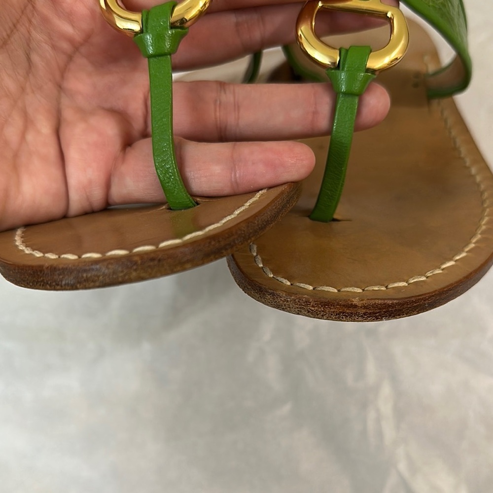AMADEO CANFORA Green Leather Sandals with Gold Accent - Picture 5 of 8